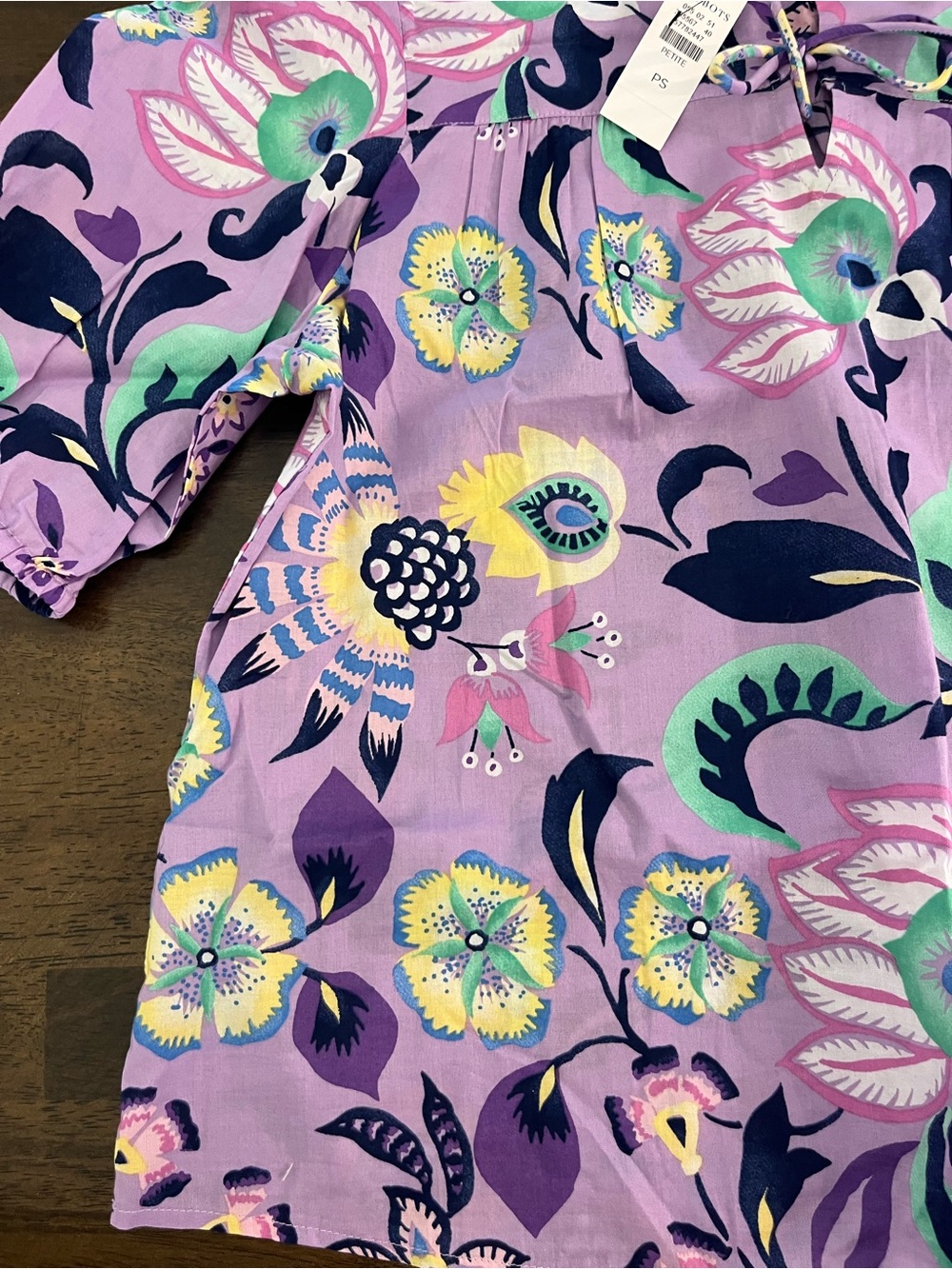Talbots Lavender Floral Tie-Neck Blouse Short Sleeves Tie Front Top Jacobean SP - Picture 6 of 11